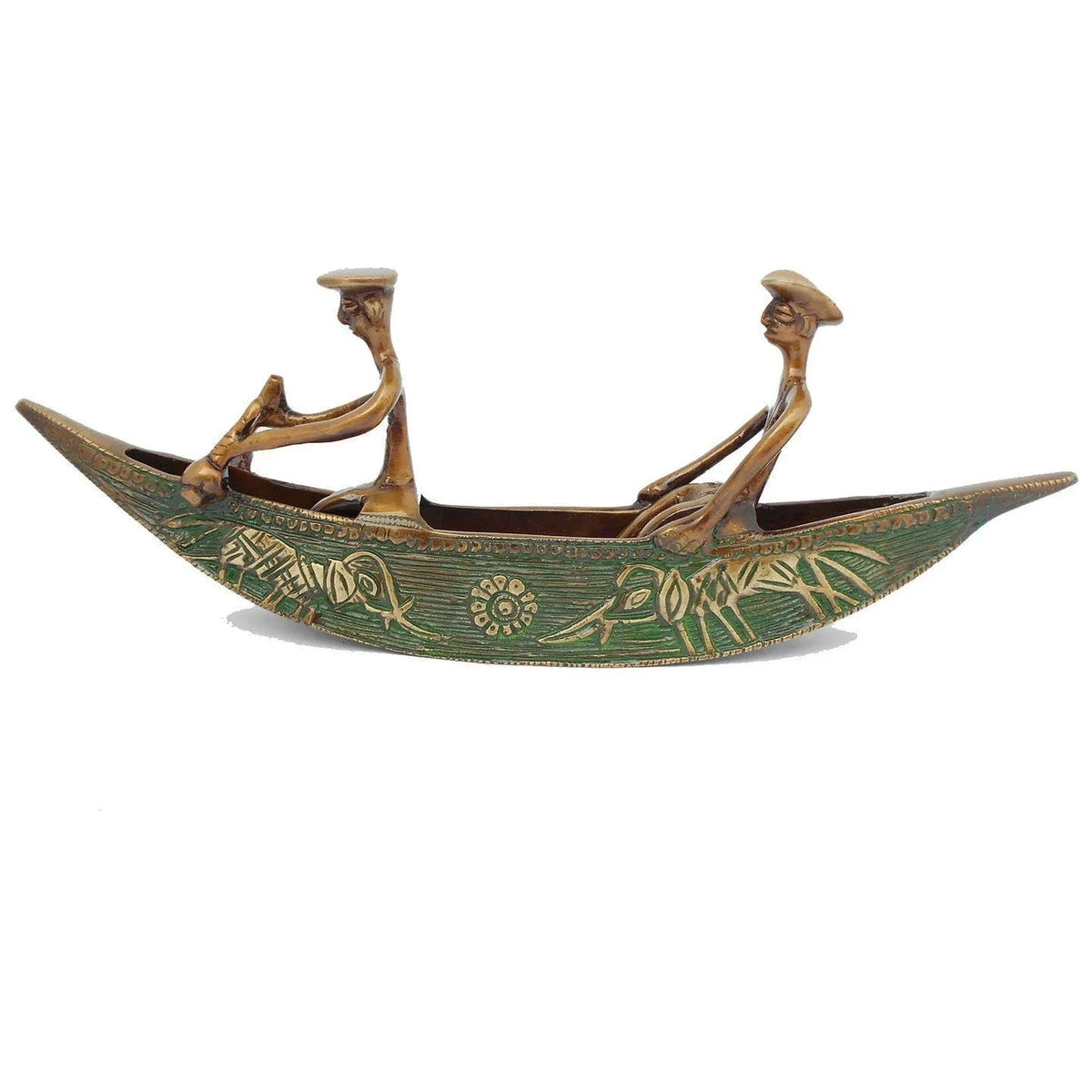 Antique Tribal Boat Showpiece of Brass in Dual Glossy Finish - ArtyCraftz.com