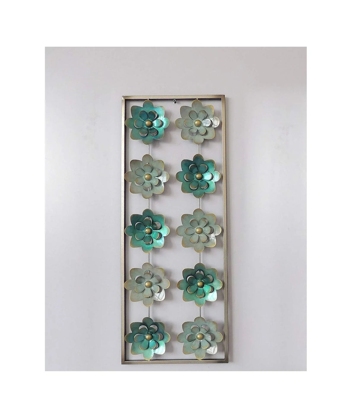 Aqua and Turquoise Flowers Metal Wall Decor Frame