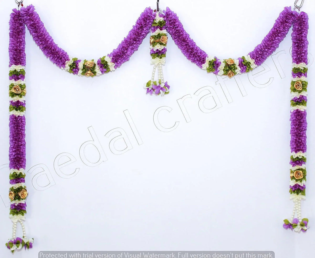 Artificial Violet and White Flower Doorway Thoran