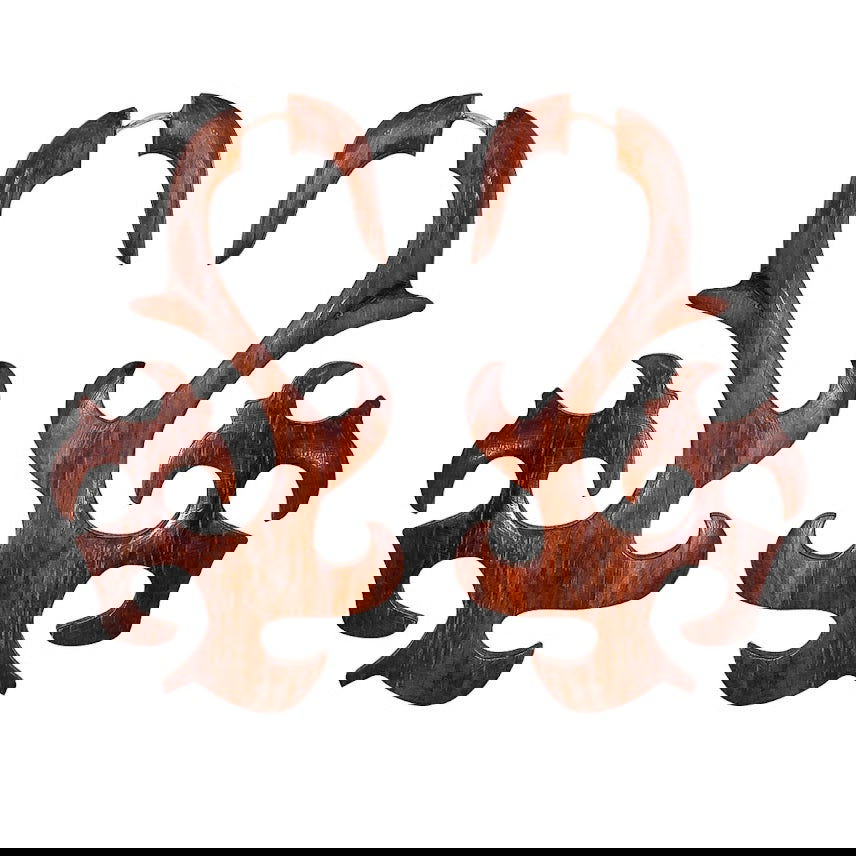 Asymmetric Tribal Fake Gauge Wooden Earrings 2.8" - ArtyCraftz.com