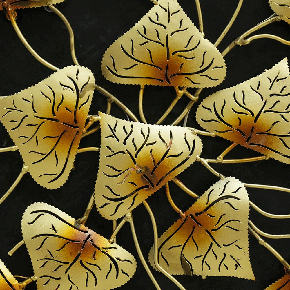 Handcrafted Metal Thaal with Leaf on Led for Wall Decor