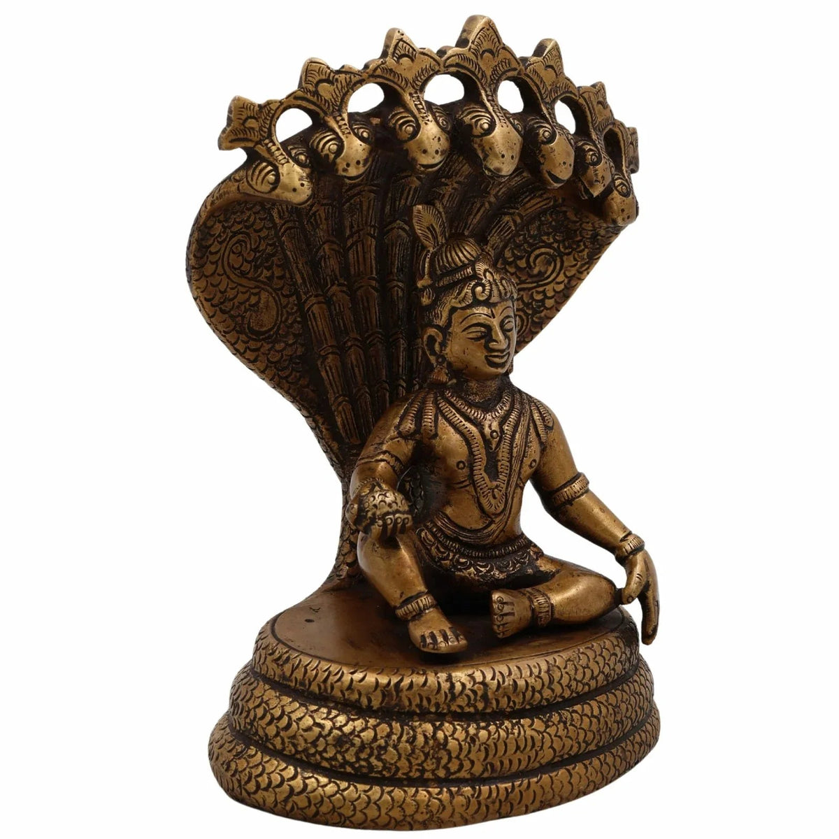 Brass Bala Krishna with 7-Headed Snake Statue