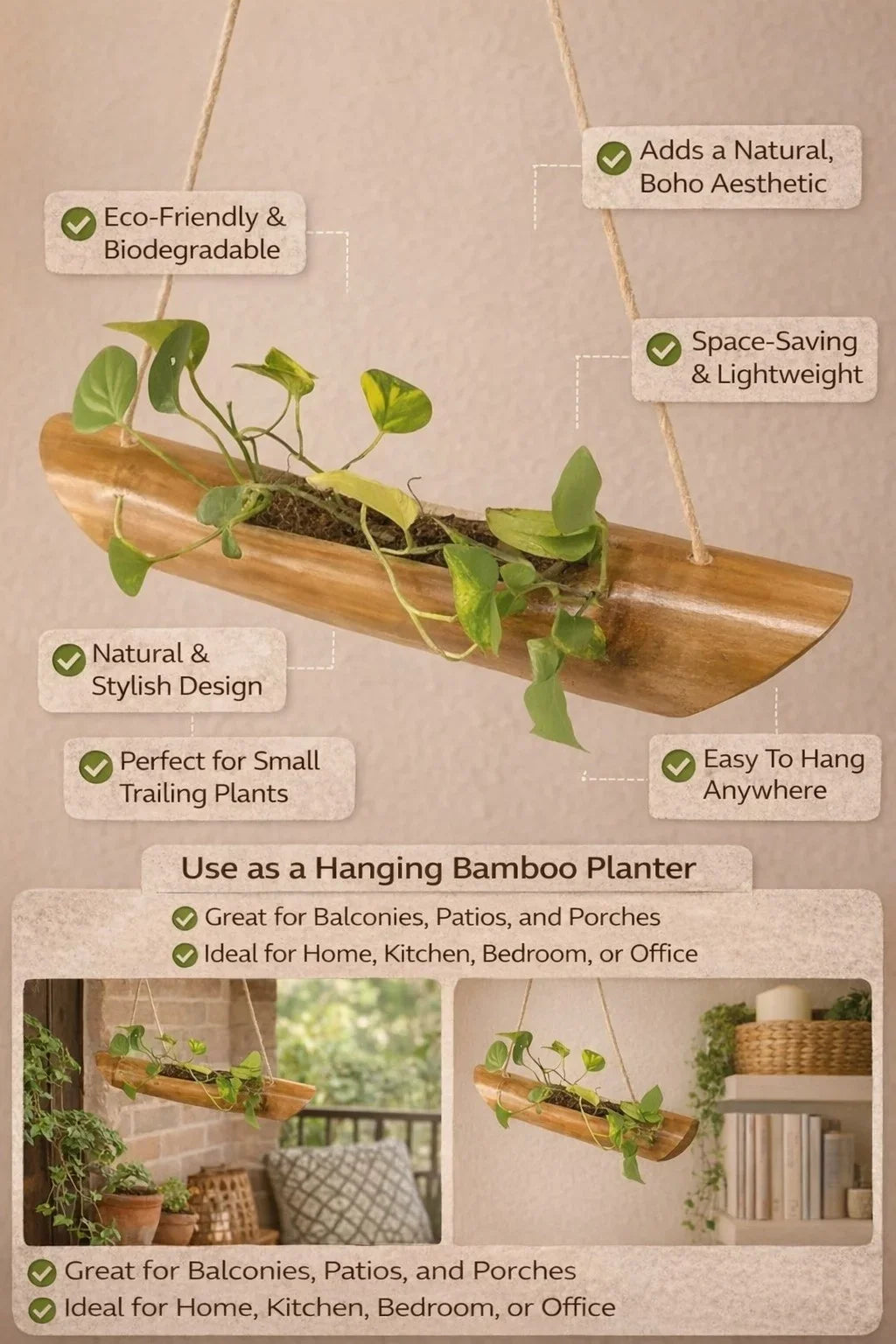 Eco-friendly Natural Bamboo Hanging Planter