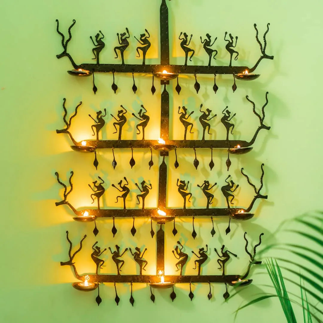 Bastar Arts Deer Head Boat and Tribals Design Candle Holder-ArtyCraftz.com