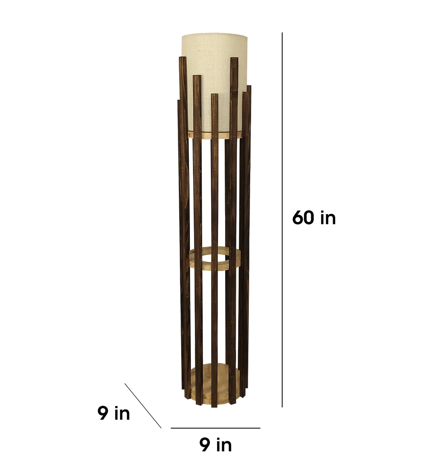 Bastian Wooden Floor Lamp with Brown Base and White Fabric Lampshade - ArtyCraftz.com