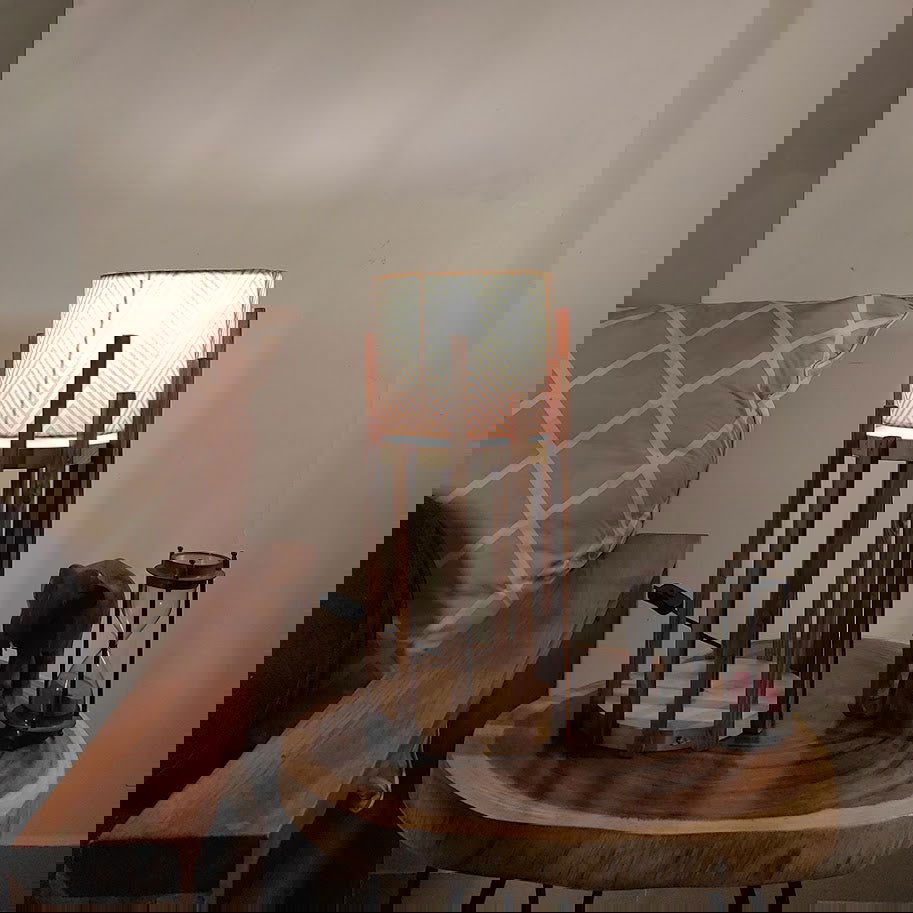 Bastian Wooden Table Lamp with Brown Base and Premium White Fabric Lampshade - ArtyCraftz.com