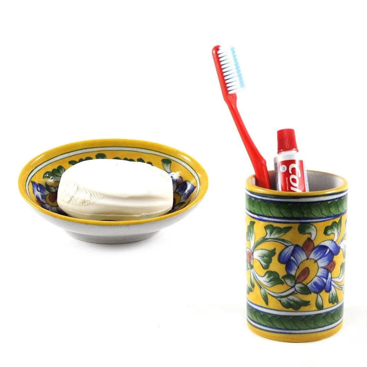 Handmade Ceramic Soap Dish and Toothbrush Holder/Bathroom Accessories Set, Best for Gifting - ArtyCraftz.com