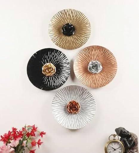 Beautiful Metallic Roses on Plates Wall Art-ArtyCraftz.com