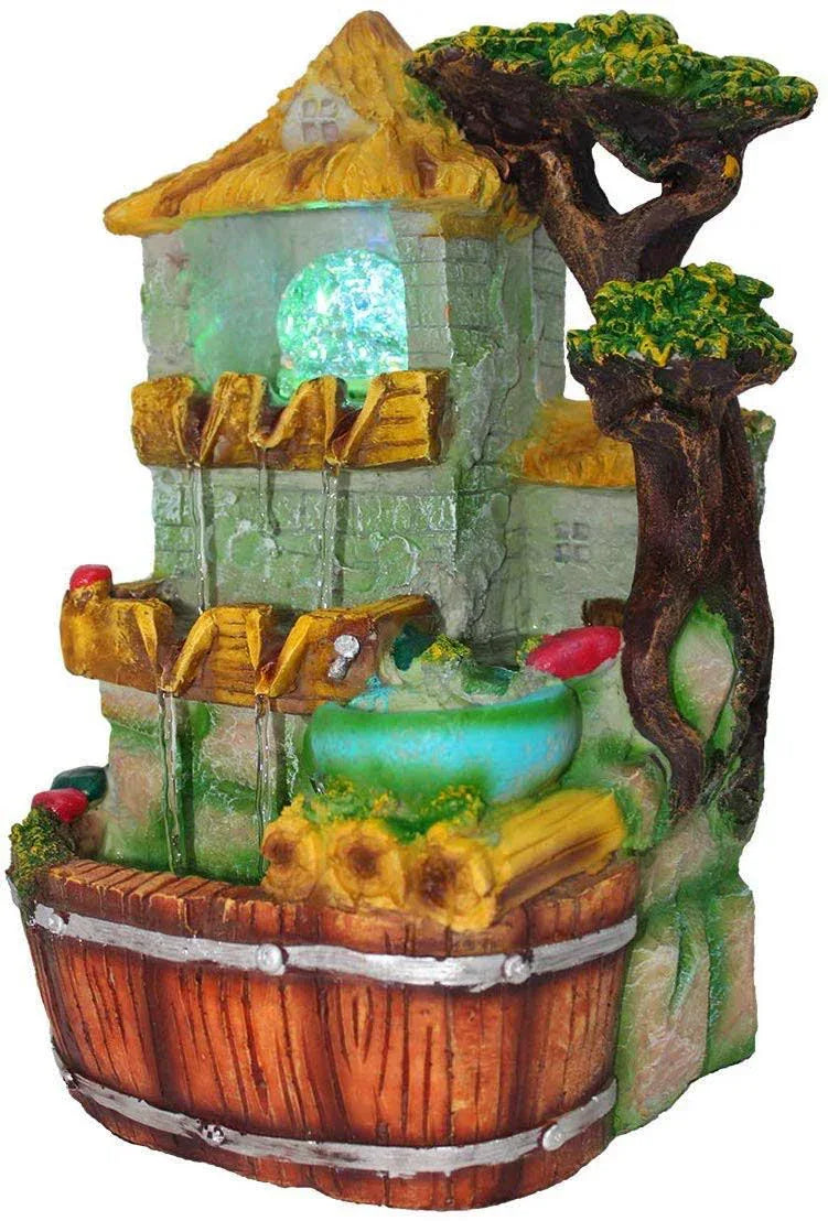 Beautiful Multi Color Hut Water Fountain with LED Lights and Crystal Ball - ArtyCraftz.com