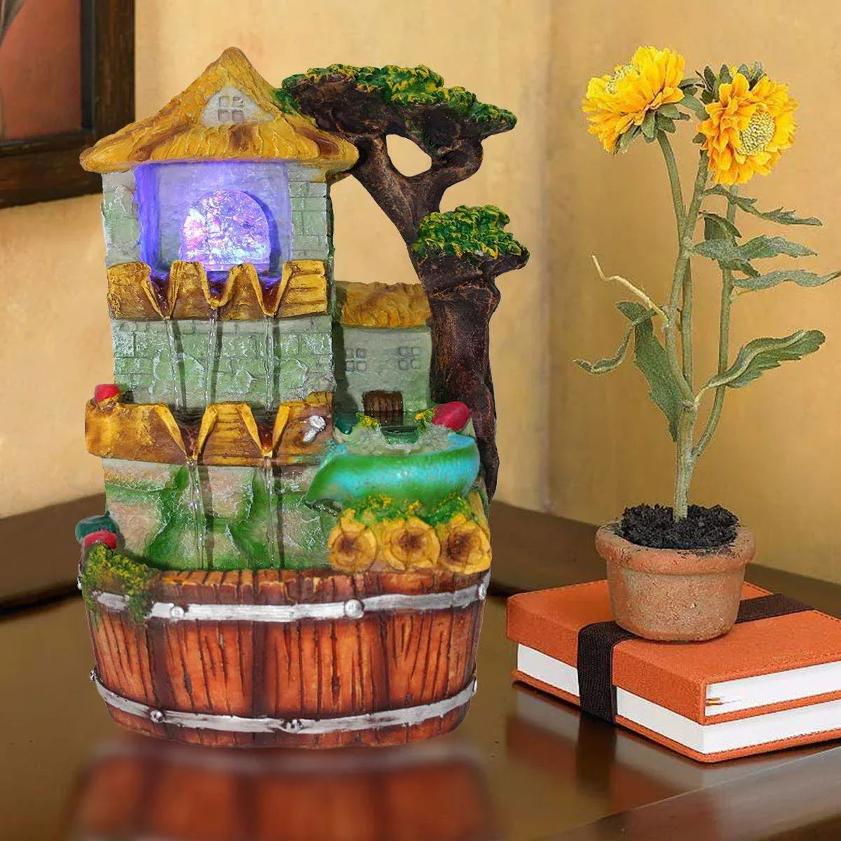 Beautiful Multi Color Hut Water Fountain with LED Lights and Crystal Ball - ArtyCraftz.com
