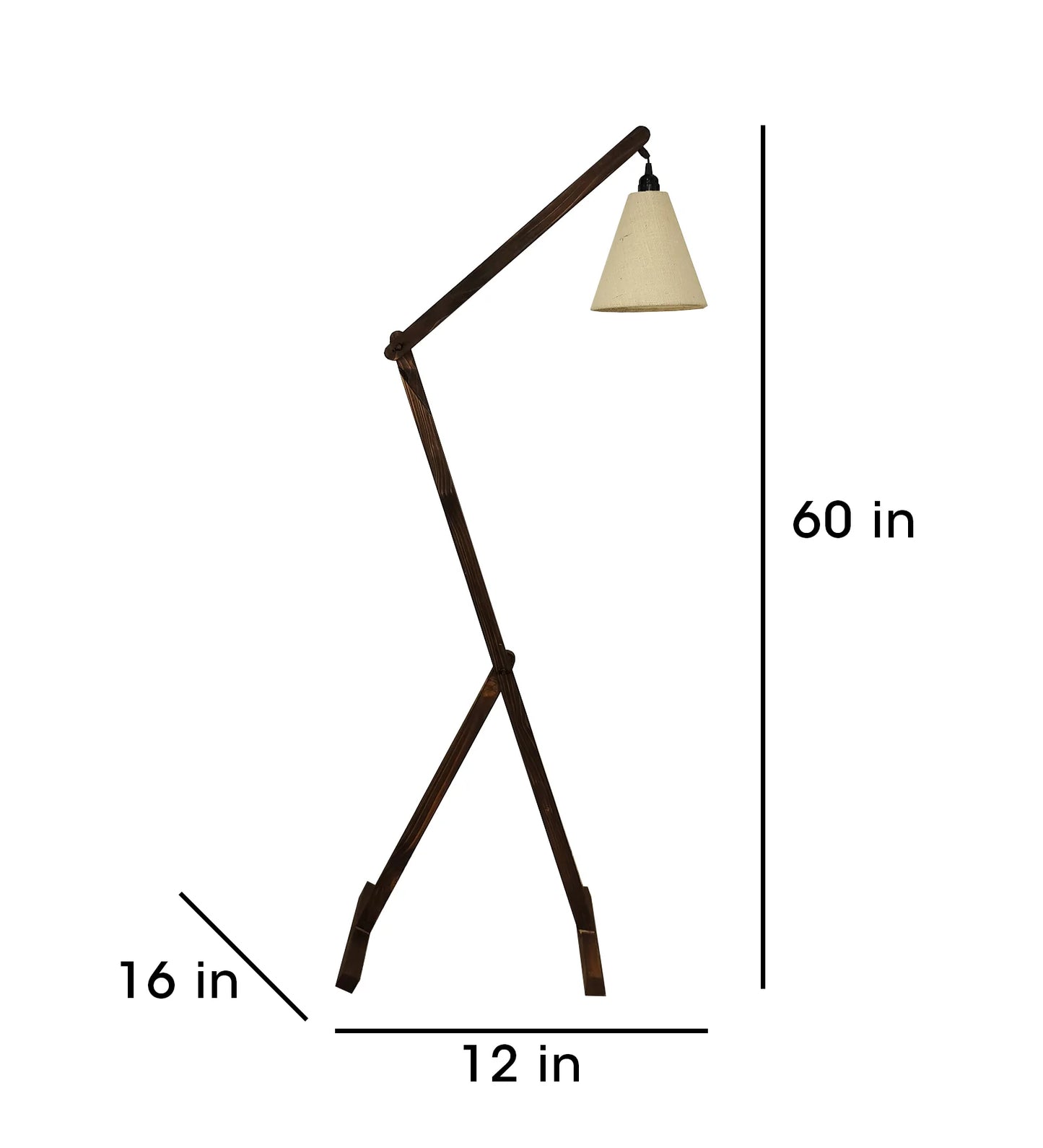 Benji Wooden Floor Lamp with Brown Base and Beige Fabric Lampshade - ArtyCraftz.com