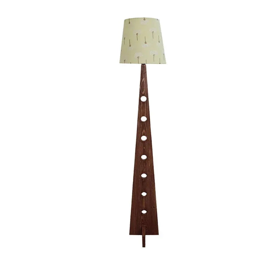 Bevel Wooden Floor Lamp with Brown Base and Yellow Printed Fabric Lampshade - ArtyCraftz.com