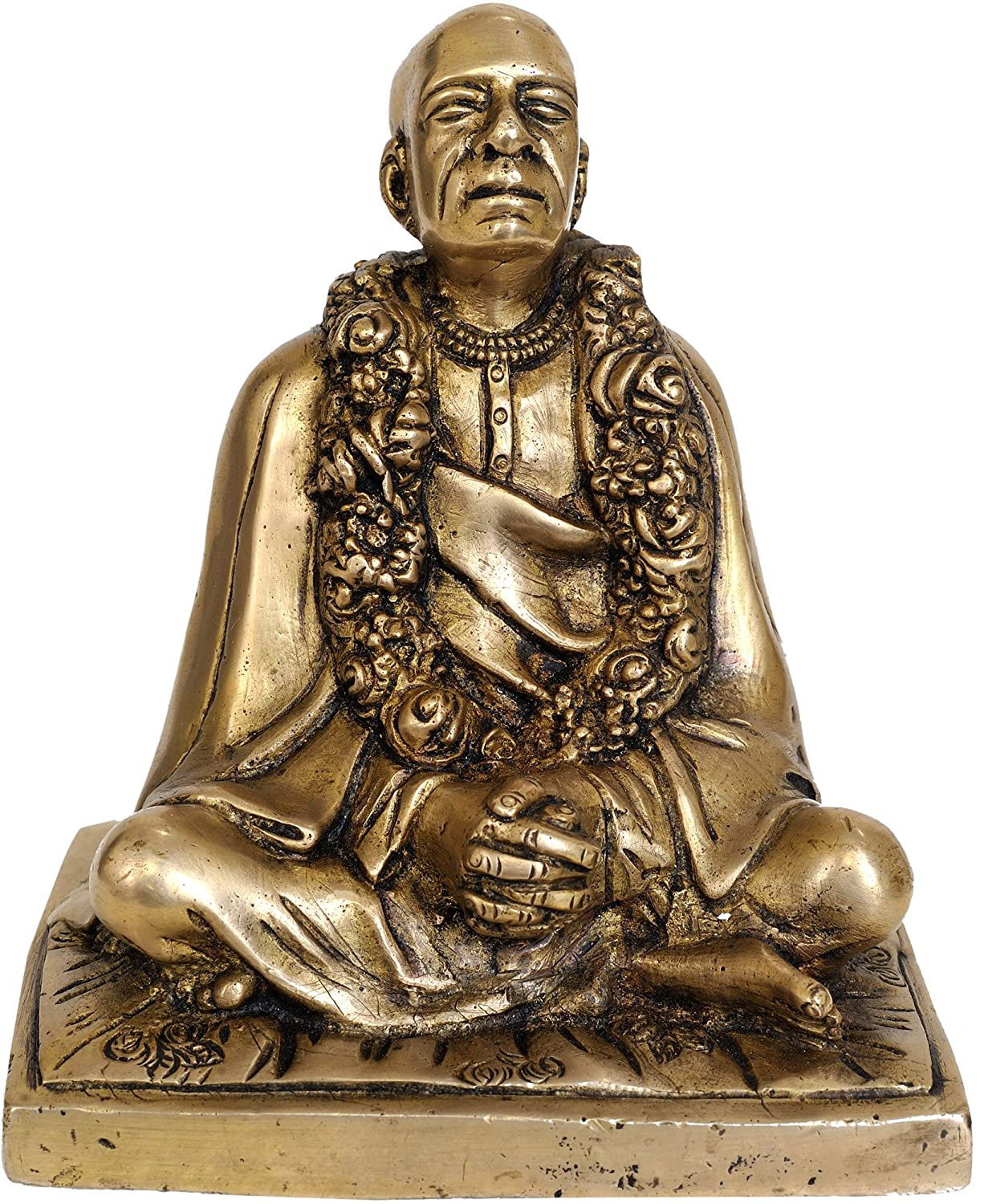 Bhaktivedanta Swami Prabhupada Brass Statue (5.75" H x 5.25" W x 3.75" D, Golden) - ArtyCraftz.com