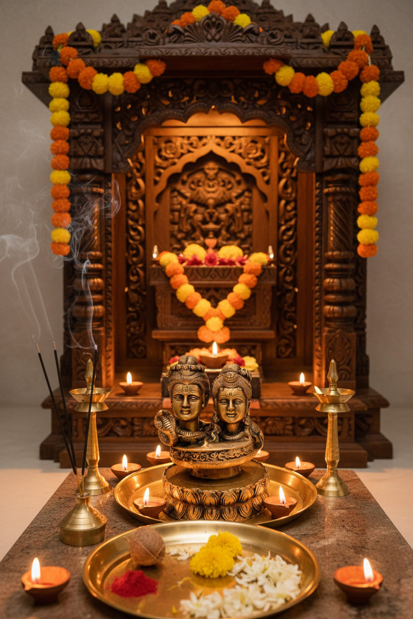 Handcrafted Brass Shiva Parvati Bust Statue-ArtyCraftz.com