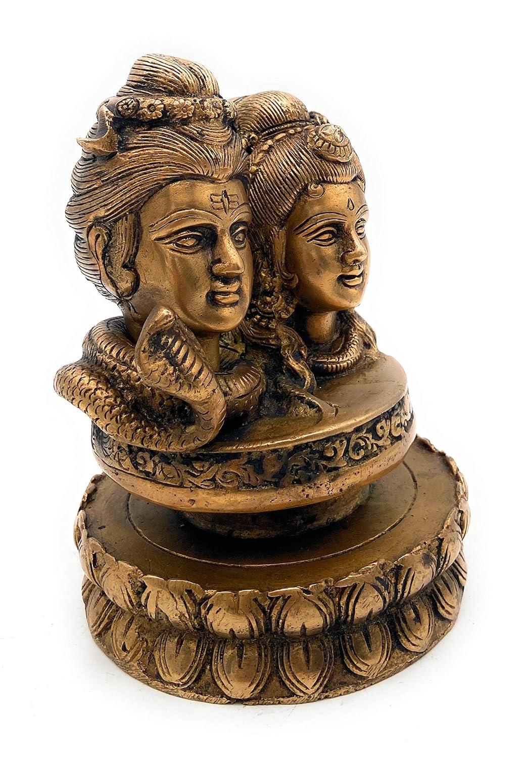 Handcrafted Brass Shiva Parvati Bust Statue Left View-ArtyCraftz.com