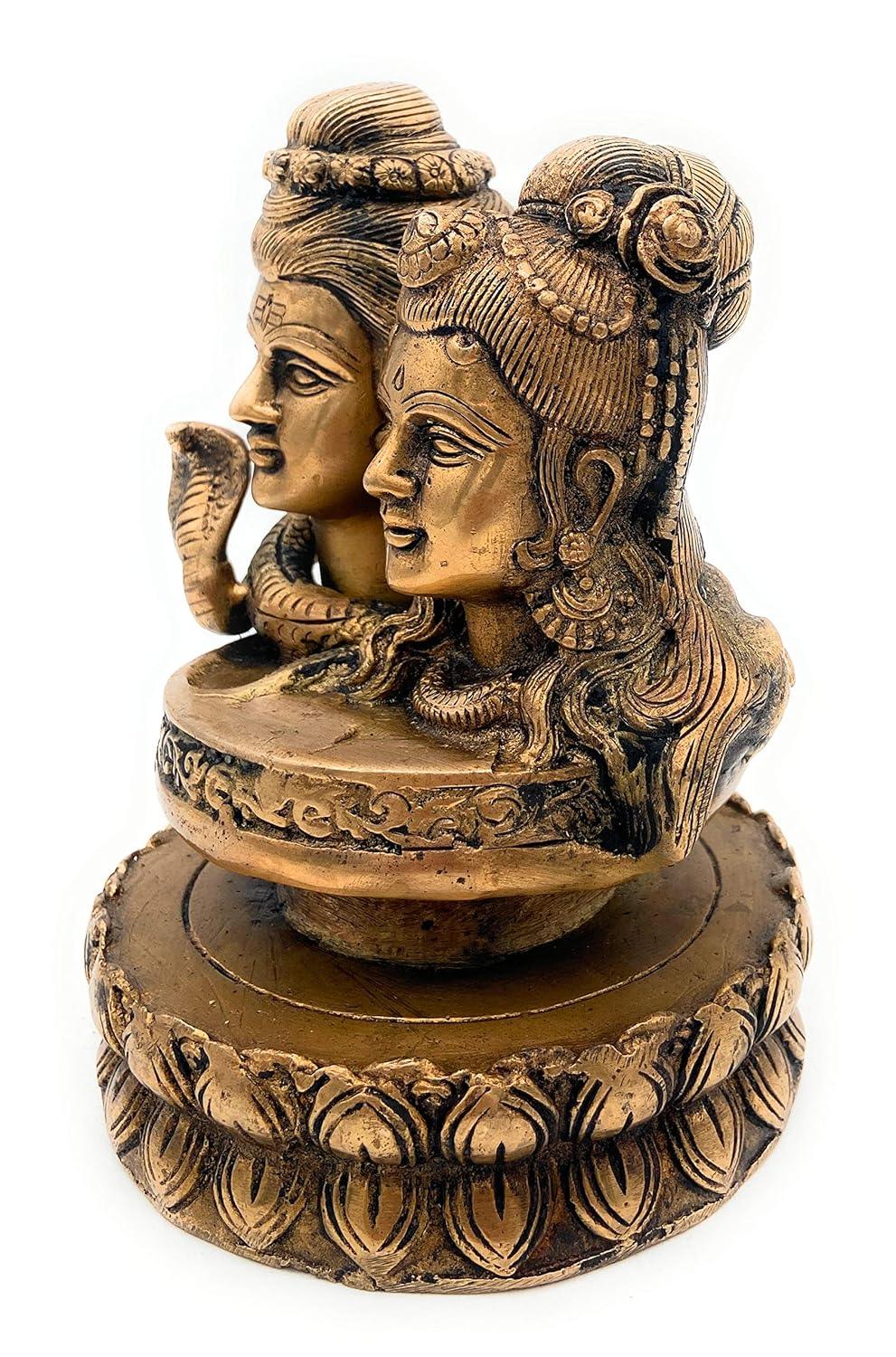 Handcrafted Brass Shiva Parvati Bust Statue Right View-ArtyCraftz.com