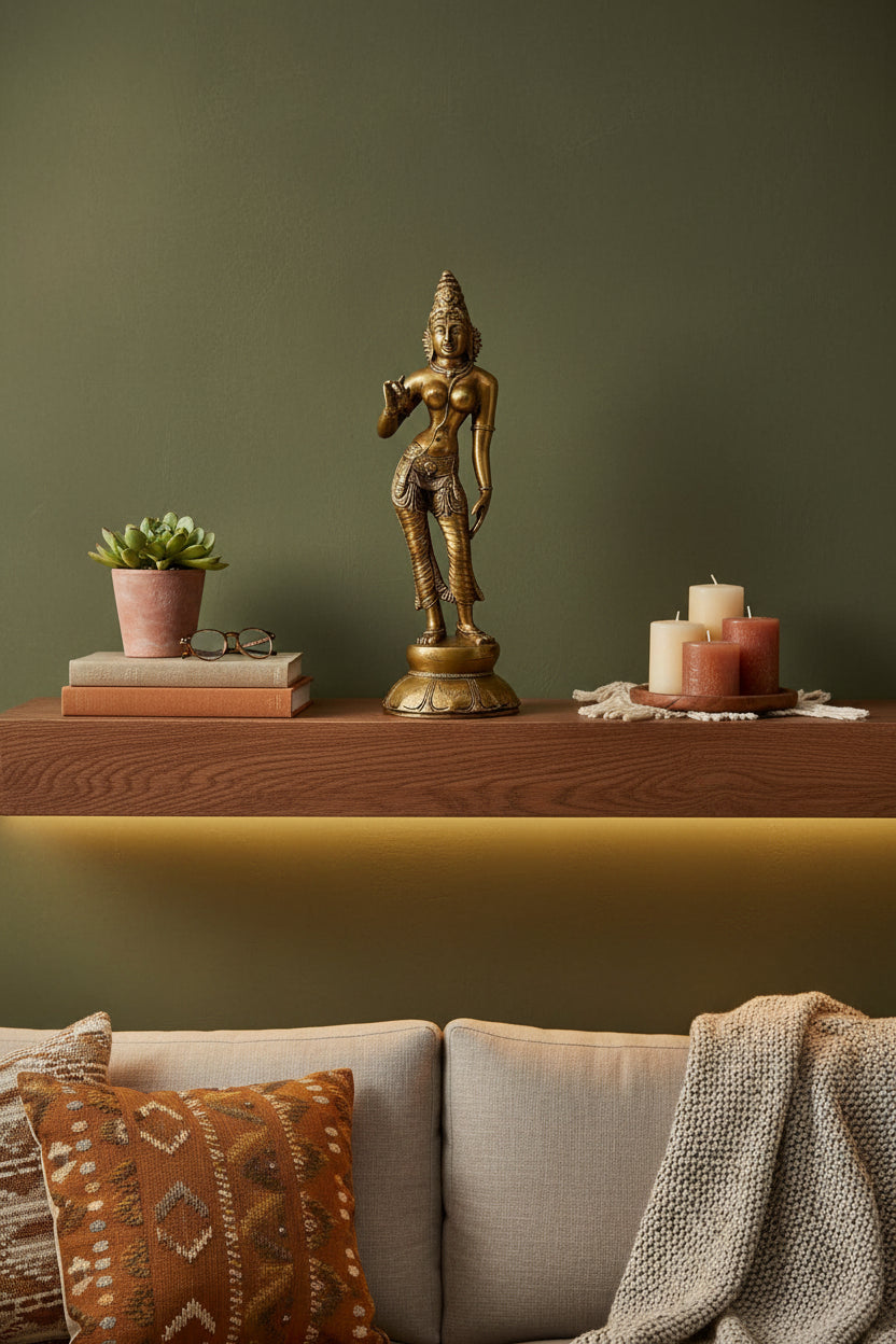 Handcrafted Chola style brass Parvati statue with antique finish-ArtyCraftz.com