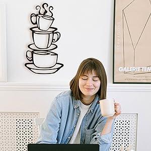 Black Coffee Cup Silhouette Metal Wall Decor