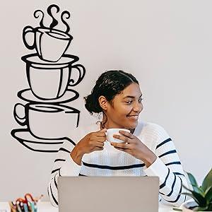 Black Coffee Cup Silhouette Metal Wall Decor