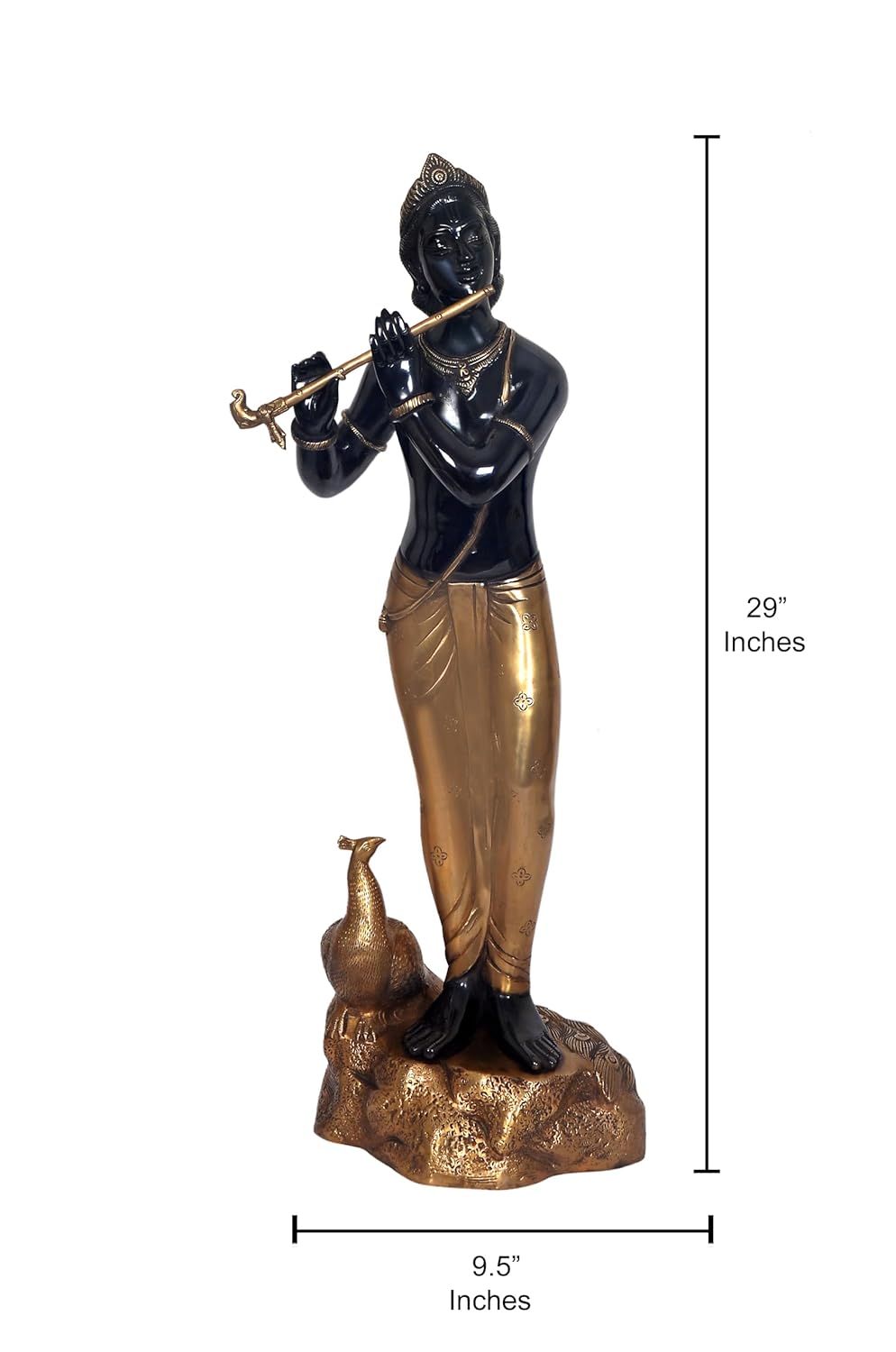 Black Gold Handcrafted Brass Krishna Statue with Peacock-ArtyCraftz.com