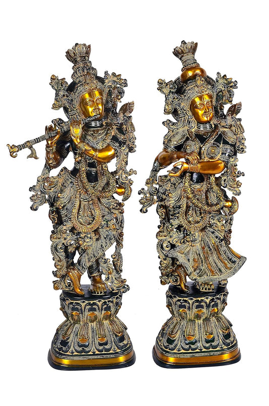 Black Gold Handcrafted Brass Radha Krishna 29 Inches Statue Set-ArtyCraftz.com
