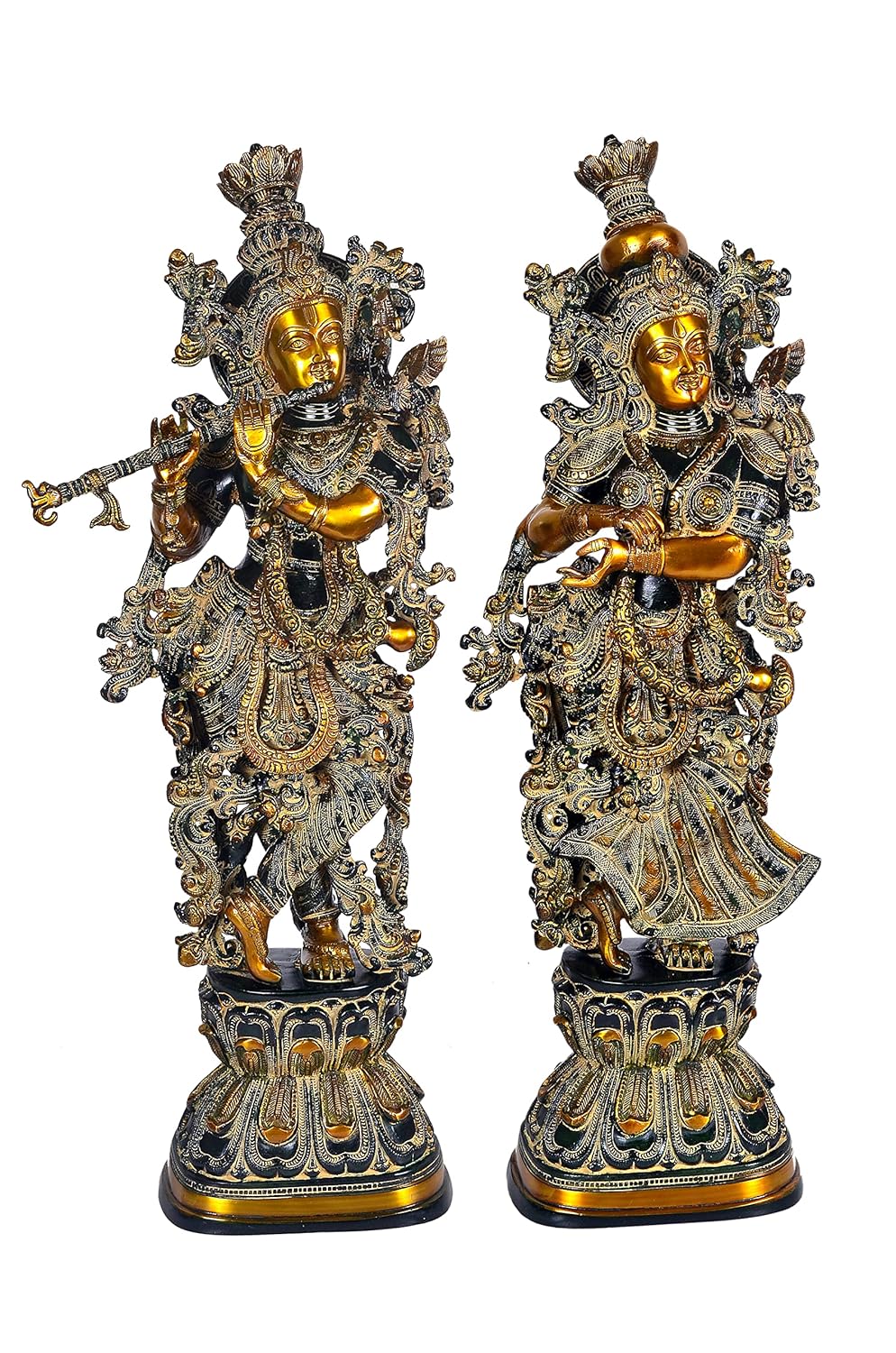 Black Gold Handcrafted Brass Radha Krishna 29 Inches Statue Set-ArtyCraftz.com