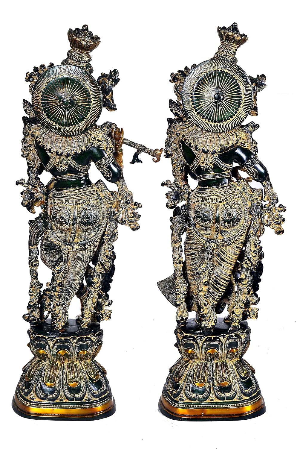 Black Gold Handcrafted Brass Radha Krishna 29 Inches Statue Set-ArtyCraftz.com