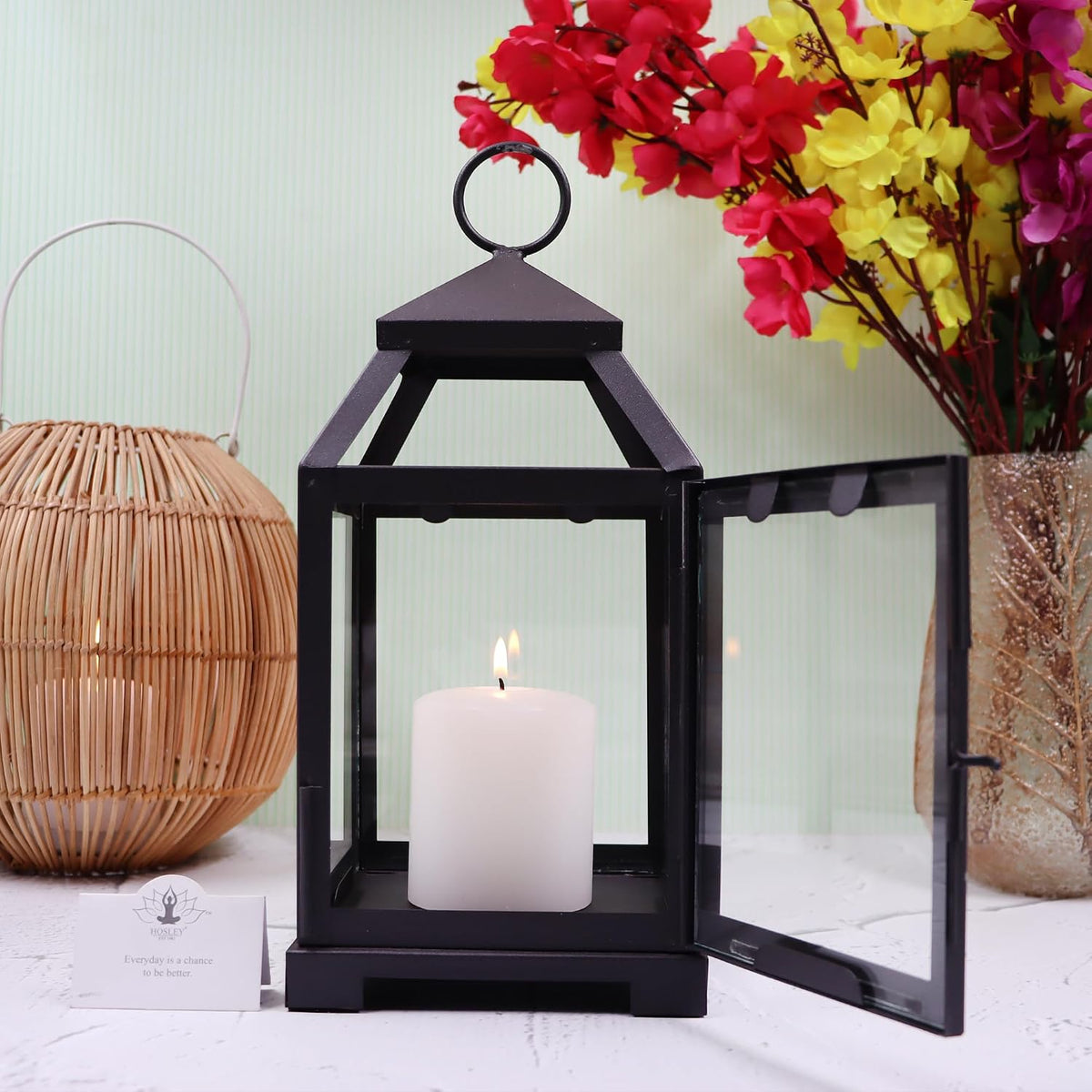 Black Iron Candle Lantern 12 Inch-artycraftz.com