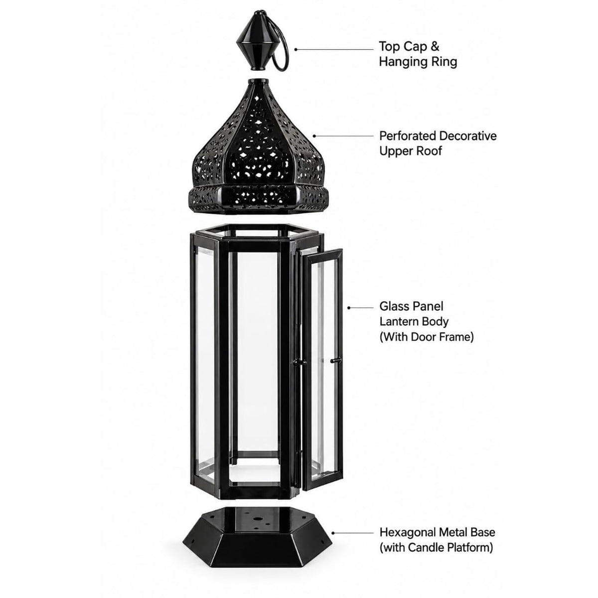 Black Iron Moroccan Lantern Candle Holder-artycraftz.com