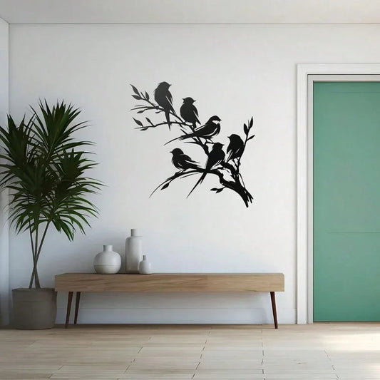 Black Matte Iron Birds on Branch Wall Art-ArtyCraftz.com