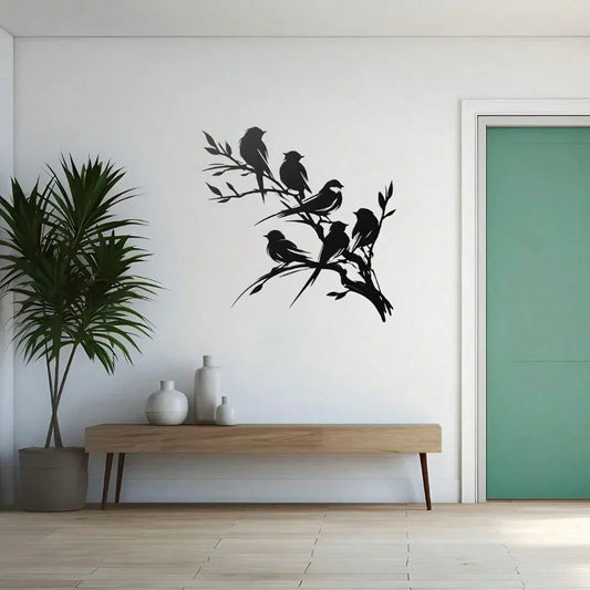 Black Matte Iron Birds on Branch Wall Art-ArtyCraftz.com