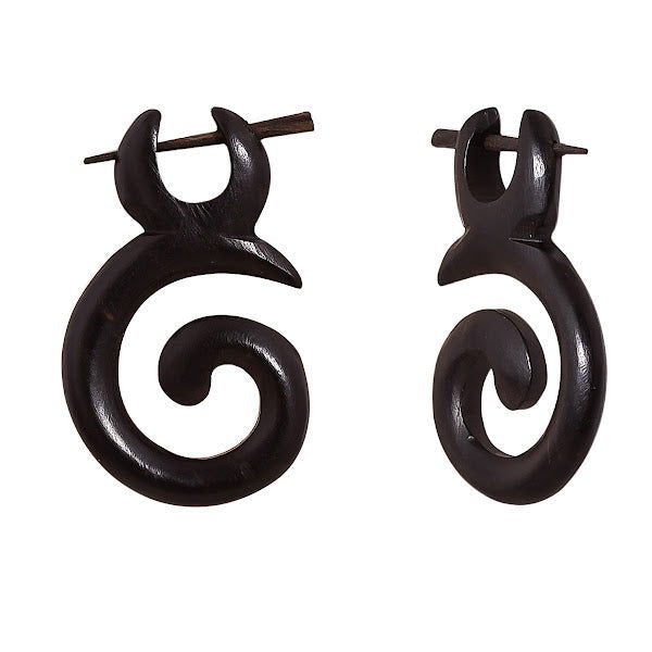 Black Stained Twill Spirals Fake Gauges Earrings 1.7" - ArtyCraftz.com