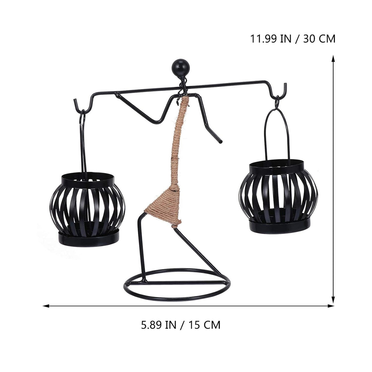 Black iron hanging tealight candle holder with two lanterns-artycraftz.com