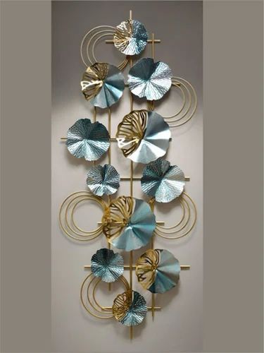 Blue & Gold Abstract Floral Wall Art Panel-ArtyCraftz.com