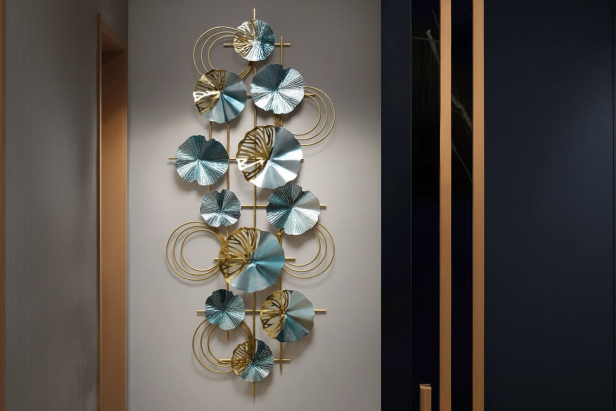 Blue & Gold Abstract Floral Wall Art Panel-ArtyCraftz.com