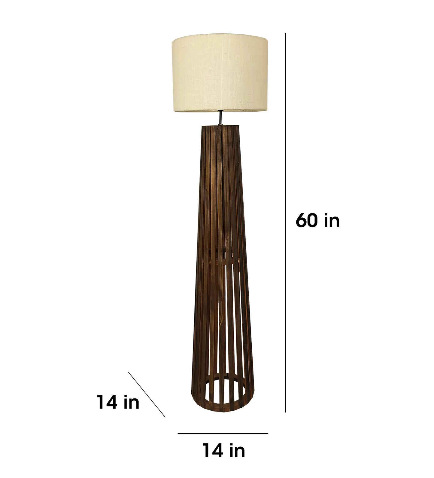 Boho Wooden Floor Lamp with Brown Base and Beige Fabric Lampshade - ArtyCraftz.com