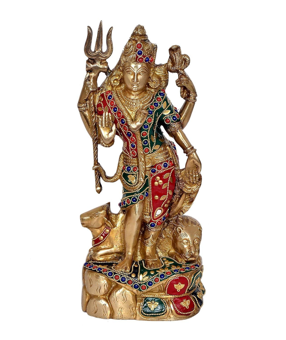 Brass Ardhnarishwar in inlay work Statue white background