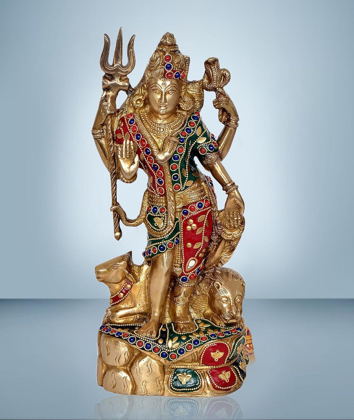 Brass Ardhnarishwar Inlay work Statue in light blue background