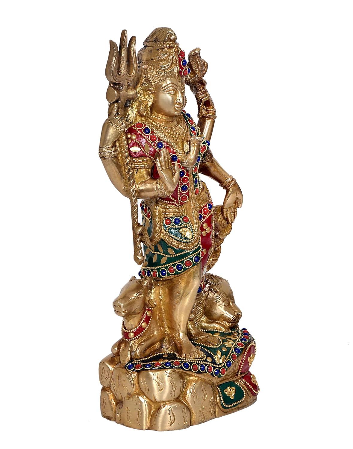 Brass Ardhnarishwar in inlay work Statue Side View