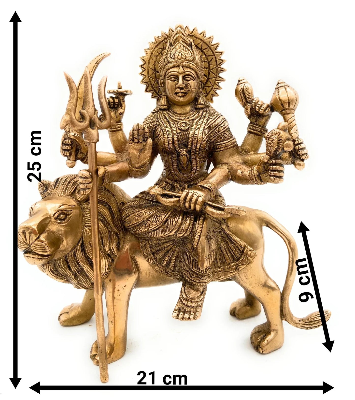 Brass Gold Durga Idol with Dimensions