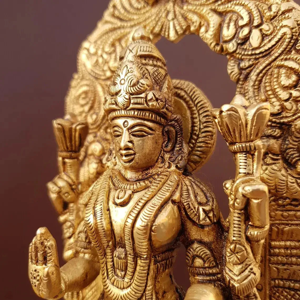 Brass Lakshmi Vishnu with Kirtimukha Statue-ArtyCraftz