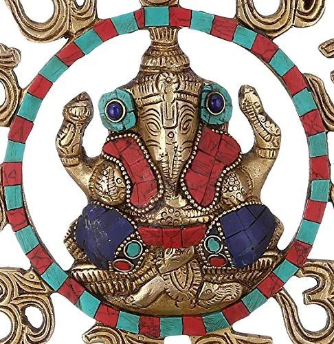 Brass Om Ganesha Wall Hanging with Bells-ArtyCraftz.com
