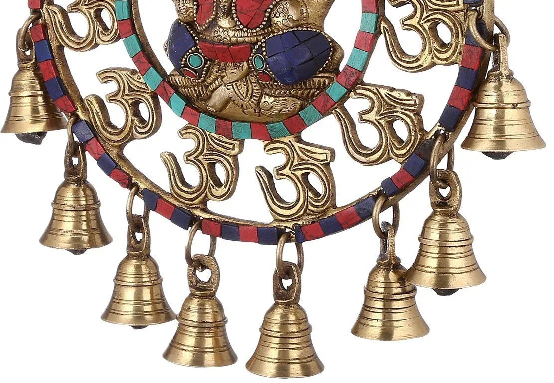 Brass Om Ganesha Wall Hanging with Bells-ArtyCraftz.com