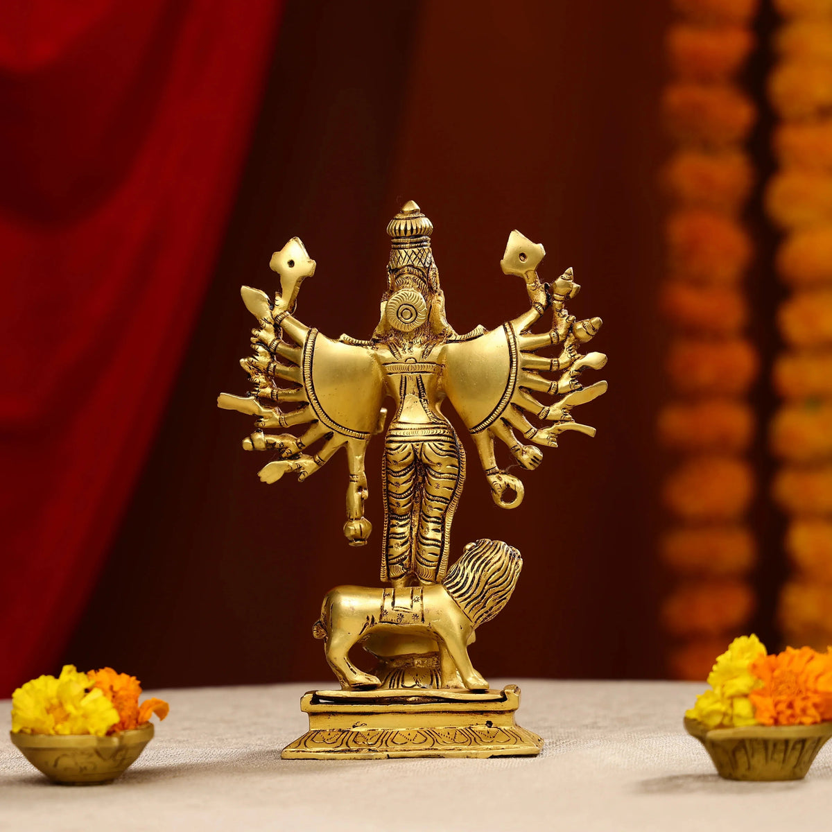 Brass Mahisasur Mardini Durga Idol Rear Image