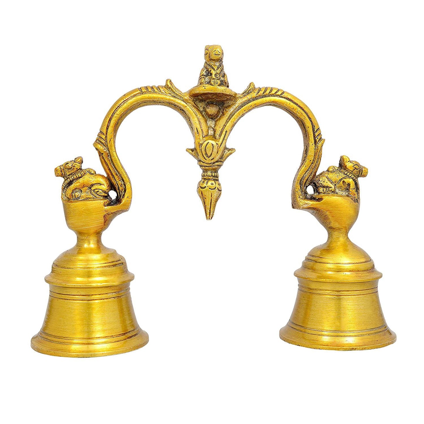 Brass 2 Join Bell with 3 Nandi for Home Decor and Pooja Ghar Mandir Height 5 Inch - ArtyCraftz.com