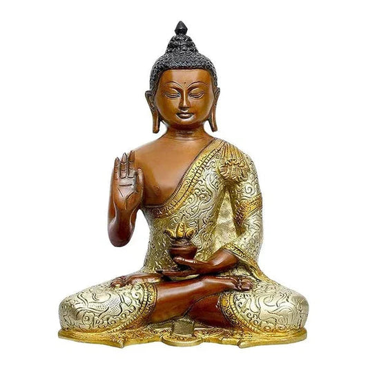 Brass Abhaya Hasta with Bowl Buddha 10 Inches Statue-ArtyCraftz.com