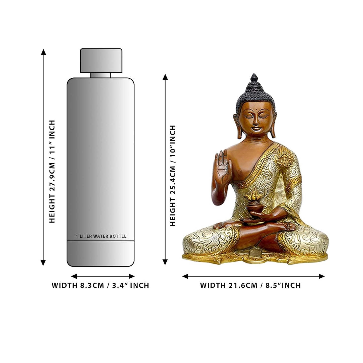 Brass Abhaya Hasta with Bowl Buddha 10 Inches Statue-ArtyCraftz.com