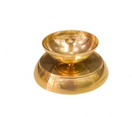 Brass Akhand Diya Lid Jyoti Wick Oil Lamp Golden Temple Oil Lamp Diyas Spiritual Puja Lamp Diwali Other Festivals (3.2*3.2*5 Inches)