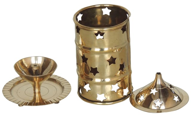 Brass Akhand Jyoti Diya with Star Cut-Out Design