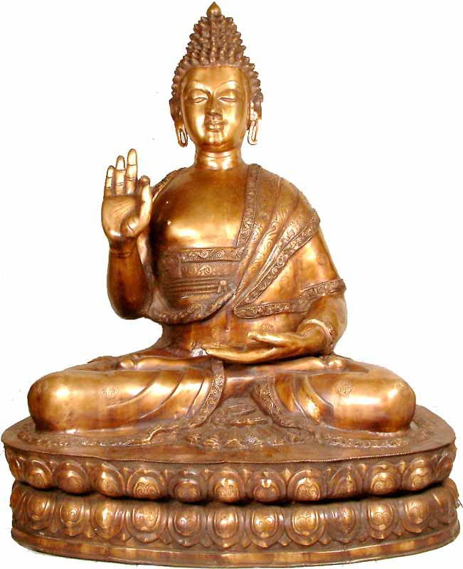 Brass Antique Buddha Sitting on Base, Height 60" - ArtyCraftz.com